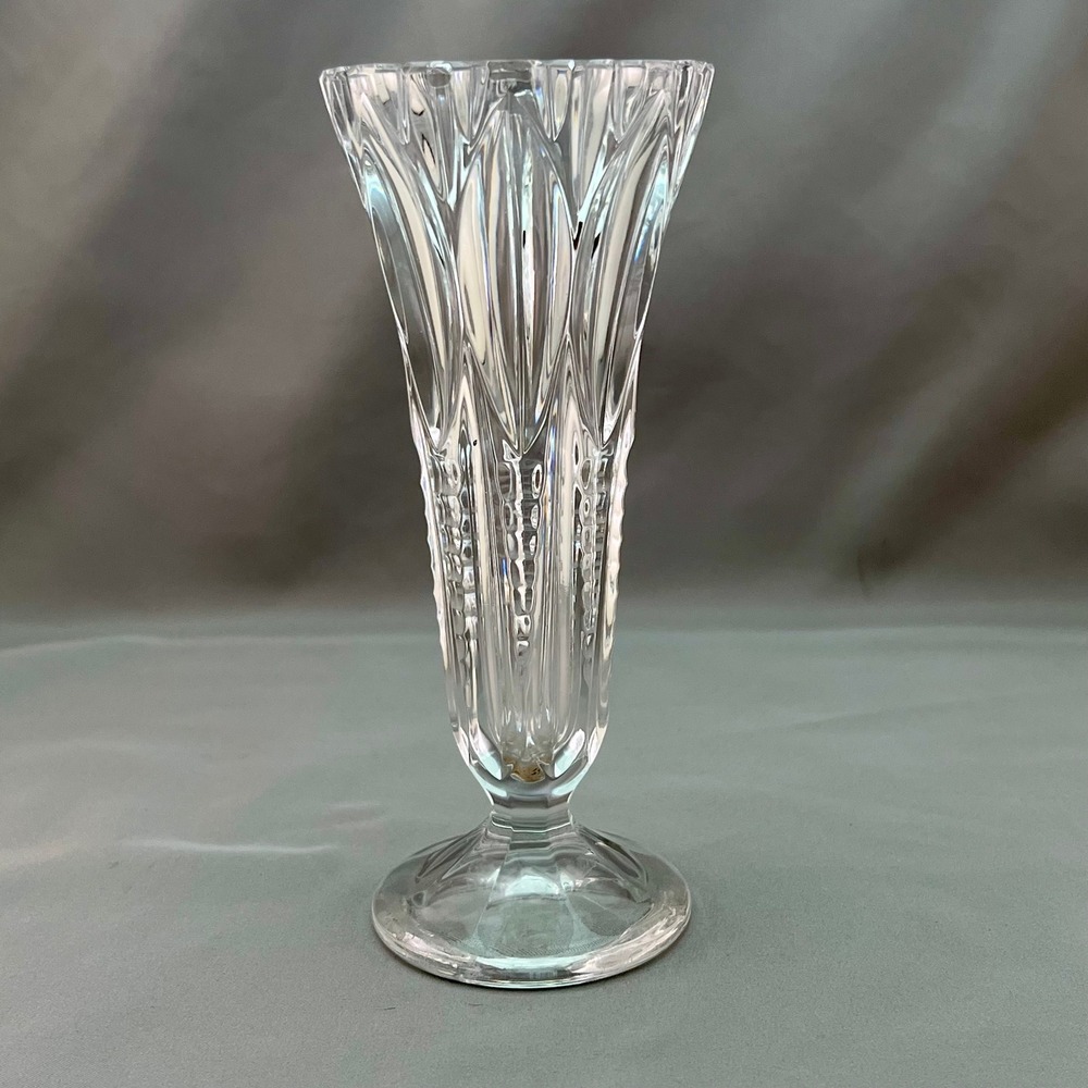 Vintage 7" Cut Crystal Footed Elegant Vase Excellent Pressed Glass Art Deco
